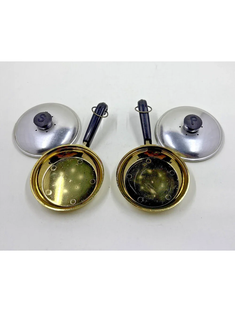 Vintage 1950's Brillium Mini Frying Pan Salt & Pepper Shakers 4 1/2
